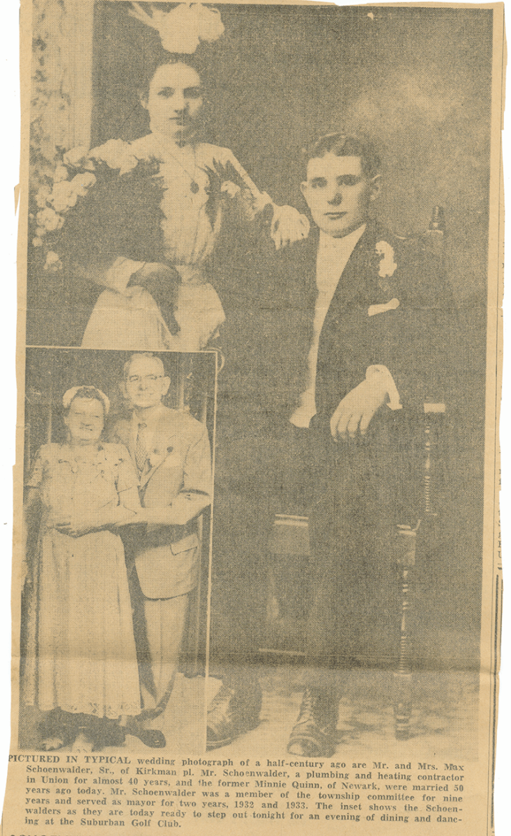 Newspaper Wedding Anniversary for Mr. and Mrs. Max Schoenwalder Sr. 